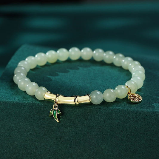 Bamboo Leaf Bracelet 925 Silver Jade Chinese Style Jewelry
