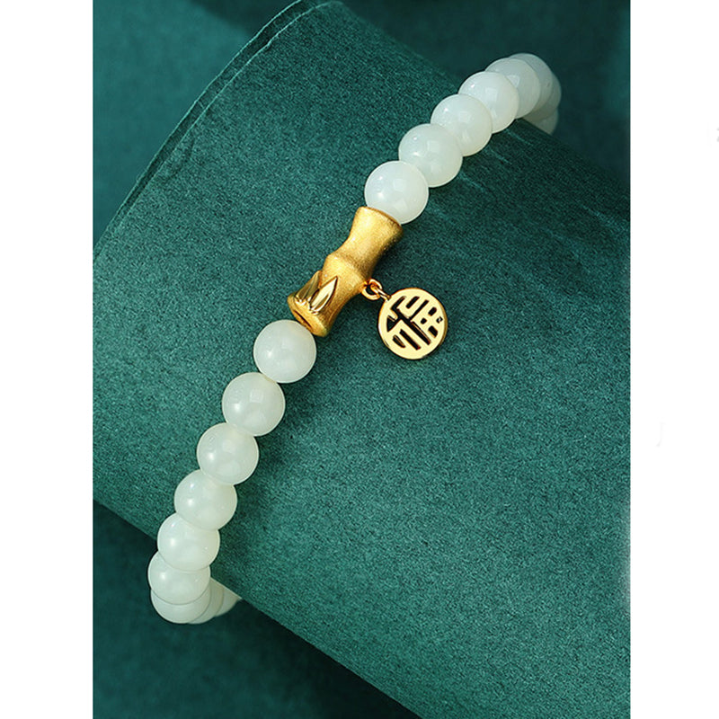 Bamboo Leaf Bracelet 925 Silver Jade Chinese Style Jewelry