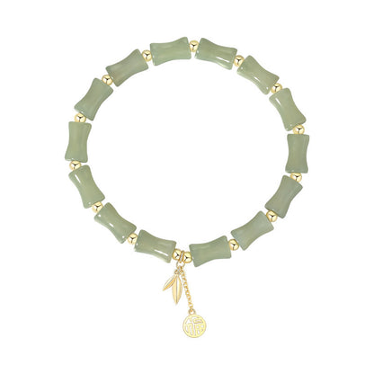 Bamboo Leaf Bracelet 925 Silver Jade Chinese Style Jewelry
