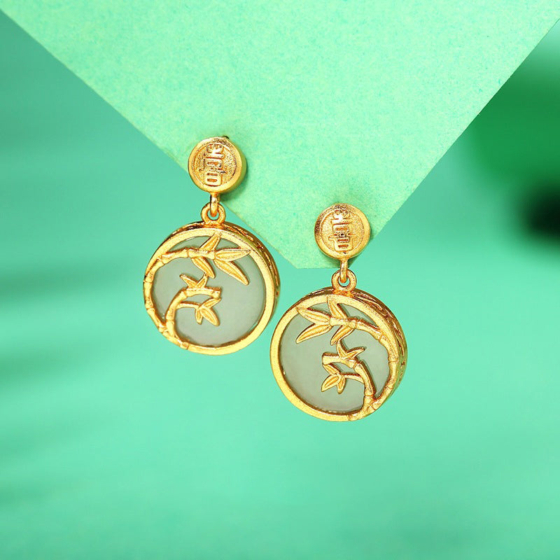 Genuine Hetian Jade Seed Material Stud Earrings - 925 Silver Backing, Exquisite Craftsmanship