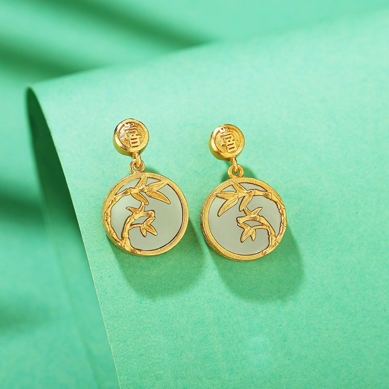 Genuine Hetian Jade Seed Material Stud Earrings - 925 Silver Backing, Exquisite Craftsmanship