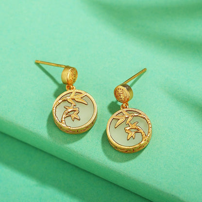 Genuine Hetian Jade Seed Material Stud Earrings - 925 Silver Backing, Exquisite Craftsmanship