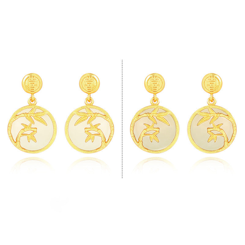 Genuine Hetian Jade Seed Material Stud Earrings - 925 Silver Backing, Exquisite Craftsmanship