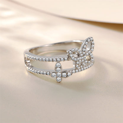 Bestselling S925 Sterling Silver Butterfly Wedding Ring - Elegant Bow Design with Zirconia Accents