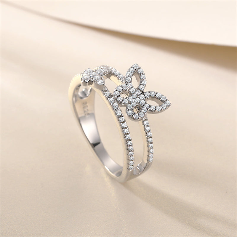 Bestselling S925 Sterling Silver Butterfly Wedding Ring - Elegant Bow Design with Zirconia Accents