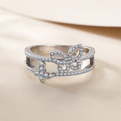 Bestselling S925 Sterling Silver Butterfly Wedding Ring - Elegant Bow Design with Zirconia Accents