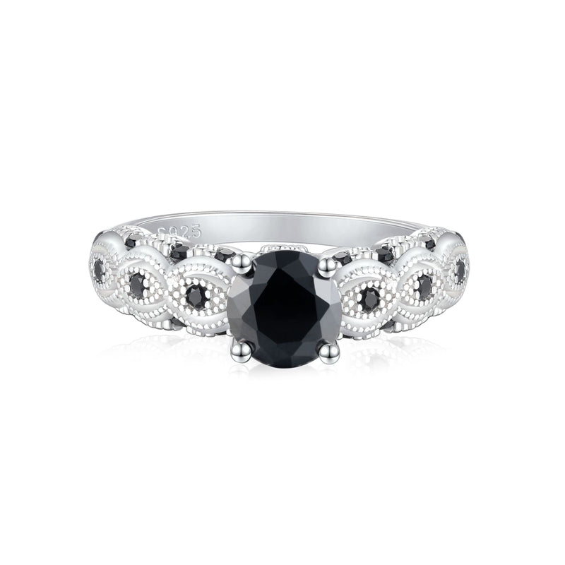 Black Zirconia 925 Silver Ring - Trendy Geometric Floral Band for Women