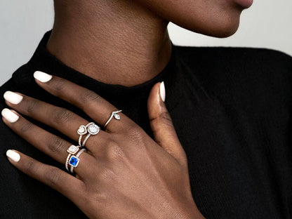 Blue Square Sparkle Halo Ring