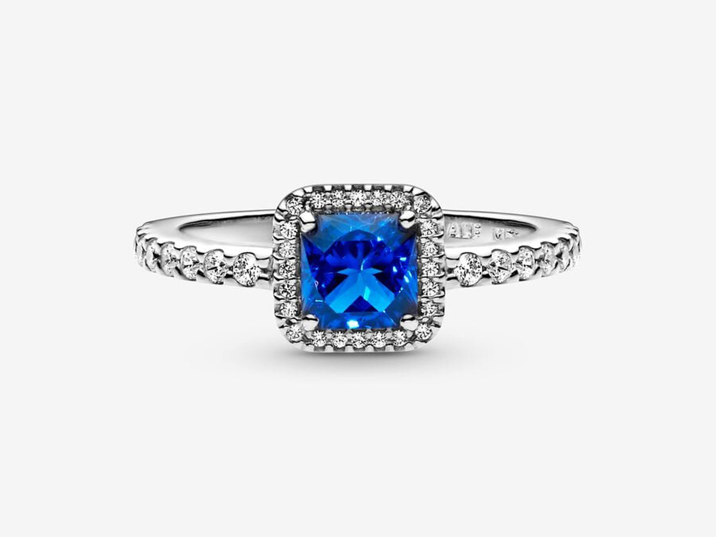 Blue Square Sparkle Halo Ring
