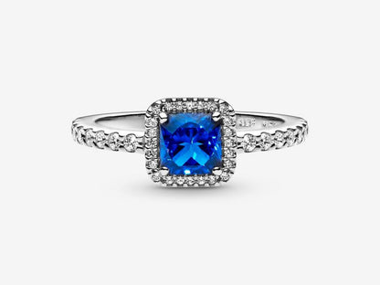 Blue Square Sparkle Halo Ring