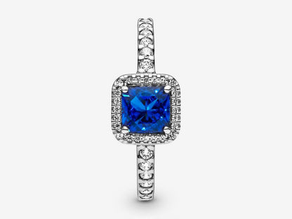 Blue Square Sparkle Halo Ring