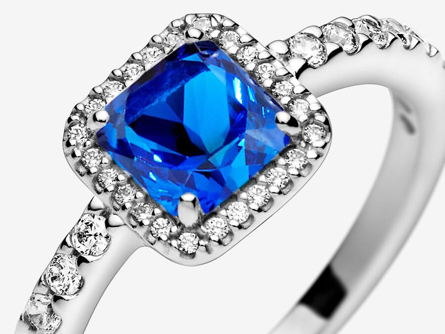 Blue Square Sparkle Halo Ring