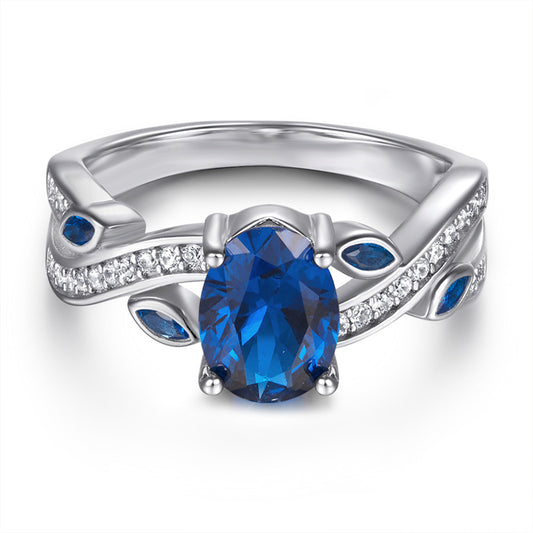 Blue Sapphire 925 Silver Ring - European-Inspired Wedding Band