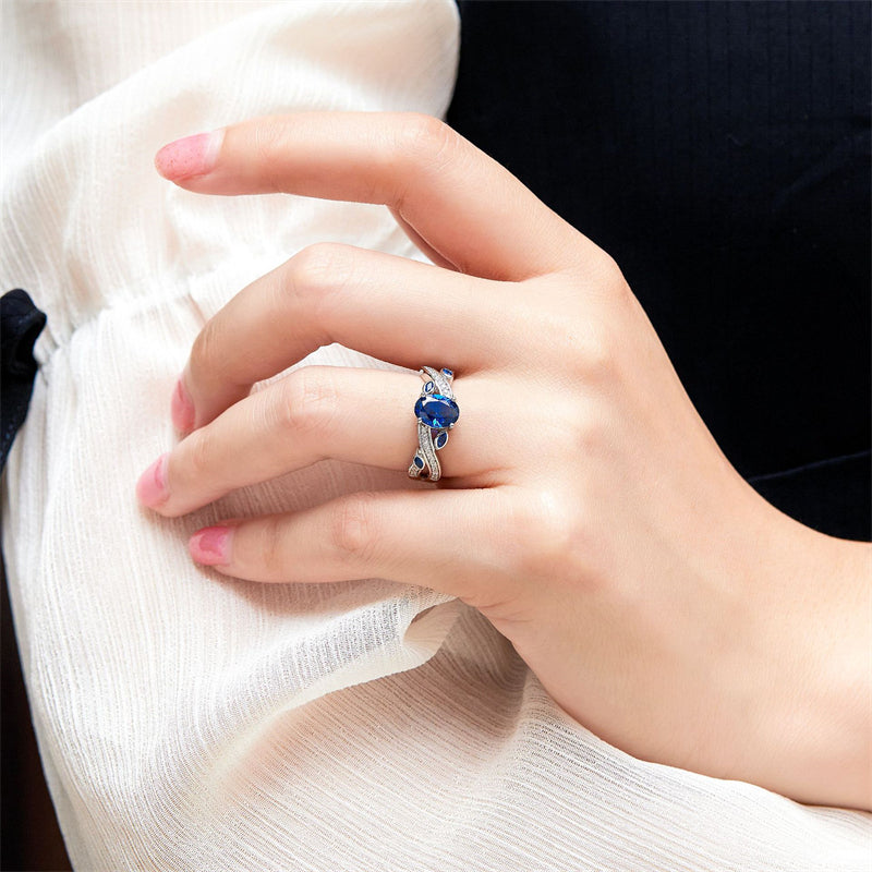 Blue Sapphire 925 Silver Ring - European-Inspired Wedding Band