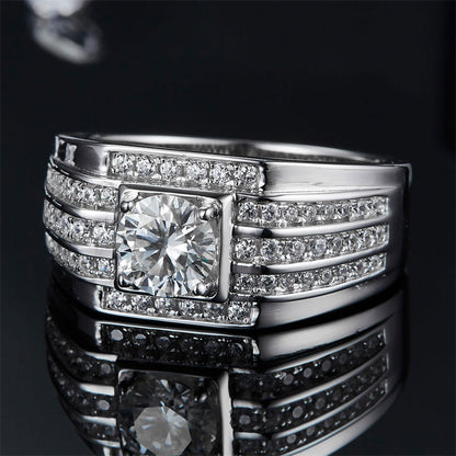 Bold 1CT Moissanite Men's Ring - Premium 925 Sterling Silver Band (White Gold Plated)