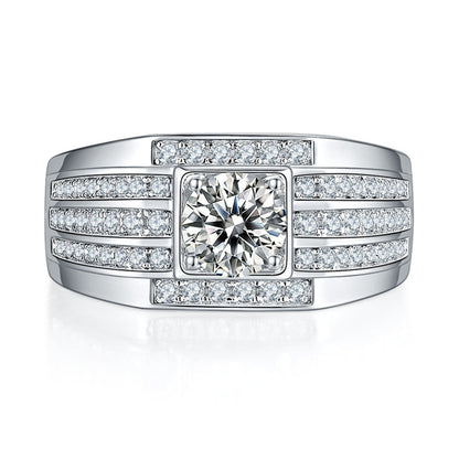 Bold 1CT Moissanite Men's Ring - Premium 925 Sterling Silver Band (White Gold Plated)