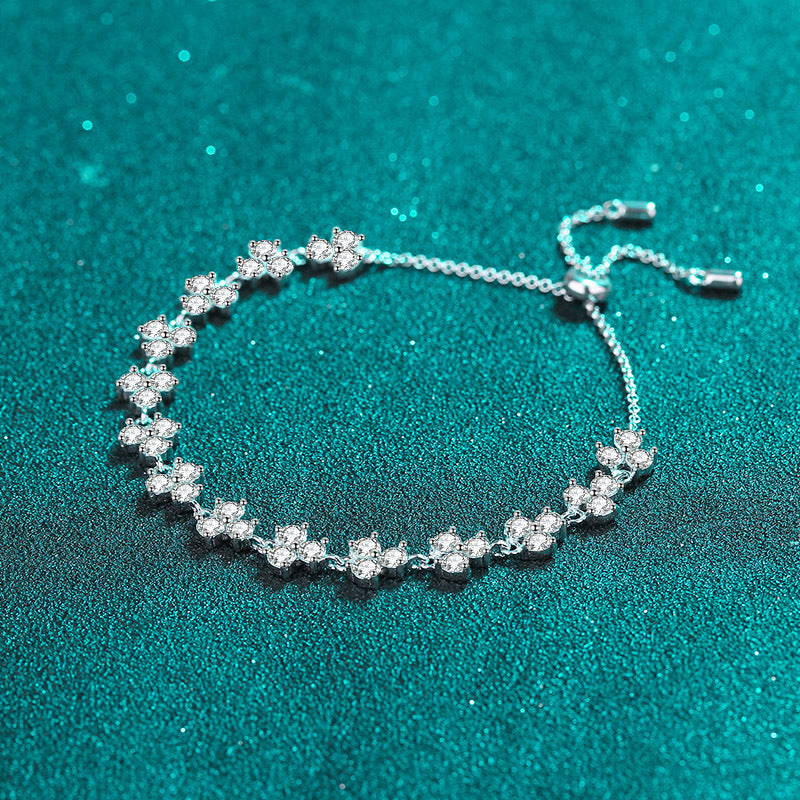 Bold 4.2ct Moissanite Clover Statement Bracelet, 5-Layer Rhodium Plated Sterling Silver, Travel Souvenir
