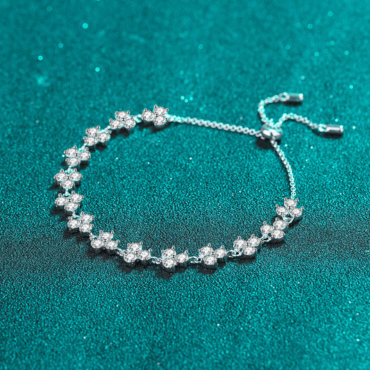 Bold 4.2ct Moissanite Clover Statement Bracelet, 5-Layer Rhodium Plated Sterling Silver, Travel Souvenir