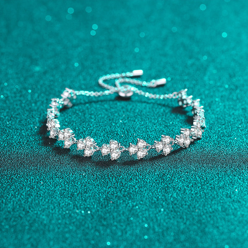 Bold 4.2ct Moissanite Clover Statement Bracelet, 5-Layer Rhodium Plated Sterling Silver, Travel Souvenir