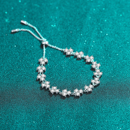 Bold 4.2ct Moissanite Clover Statement Bracelet, 5-Layer Rhodium Plated Sterling Silver, Travel Souvenir