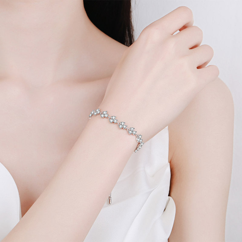 Bold 4.2ct Moissanite Clover Statement Bracelet, 5-Layer Rhodium Plated Sterling Silver, Travel Souvenir