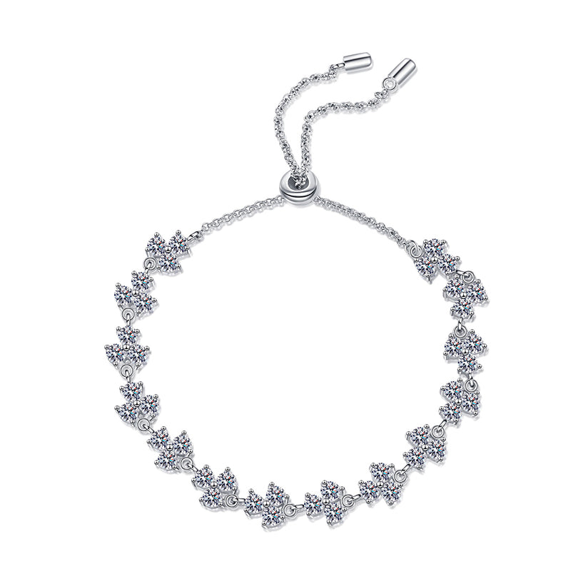 Bold 4.2ct Moissanite Clover Statement Bracelet, 5-Layer Rhodium Plated Sterling Silver, Travel Souvenir