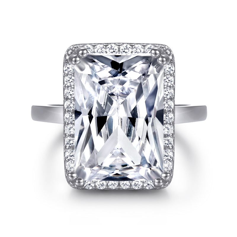 Bold Rectangular Zircon Statement Ring – 925 Sterling Silver Oversized Geometric Ring in Gold & White Gold Tones