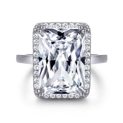 Bold Rectangular Zircon Statement Ring – 925 Sterling Silver Oversized Geometric Ring in Gold & White Gold Tones