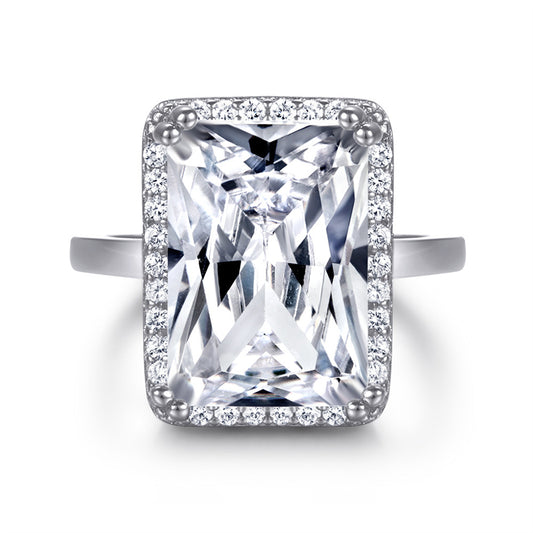 Bold Rectangular Zircon Statement Ring – 925 Sterling Silver Oversized Geometric Ring in Gold & White Gold Tones