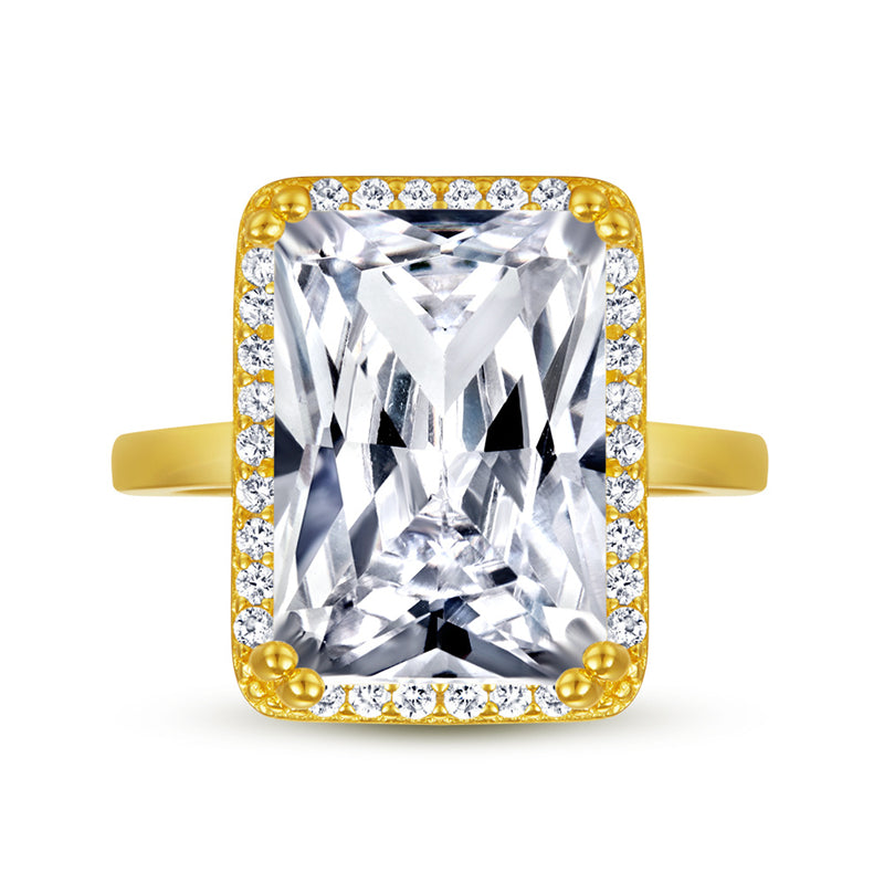 Bold Rectangular Zircon Statement Ring – 925 Sterling Silver Oversized Geometric Ring in Gold & White Gold Tones