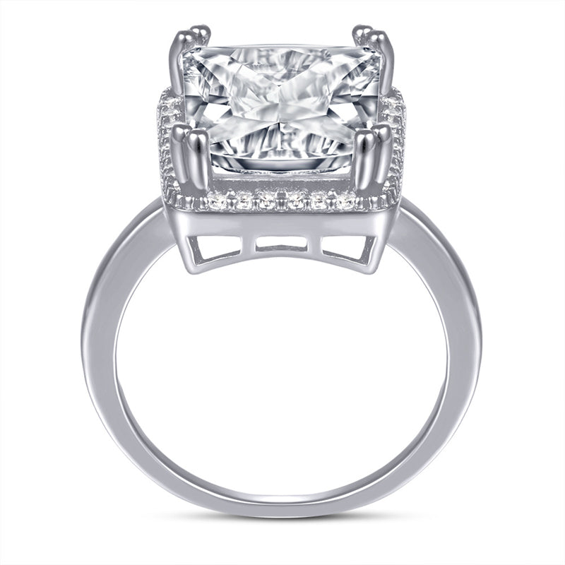 Bold Rectangular Zircon Statement Ring – 925 Sterling Silver Oversized Geometric Ring in Gold & White Gold Tones