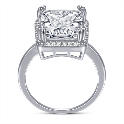 Bold Rectangular Zircon Statement Ring – 925 Sterling Silver Oversized Geometric Ring in Gold & White Gold Tones