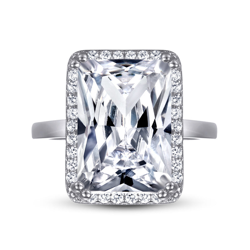 Bold Rectangular Zircon Statement Ring – 925 Sterling Silver Oversized Geometric Ring in Gold & White Gold Tones