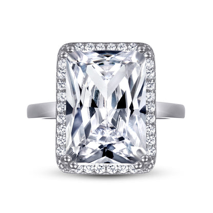 Bold Rectangular Zircon Statement Ring – 925 Sterling Silver Oversized Geometric Ring in Gold & White Gold Tones