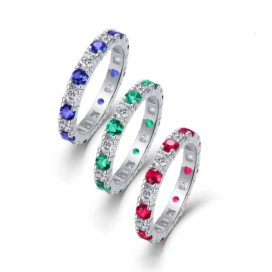 Bold Silver Ring with Moissanite and Emerald