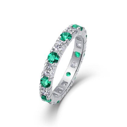 Bold Silver Ring with Moissanite and Emerald
