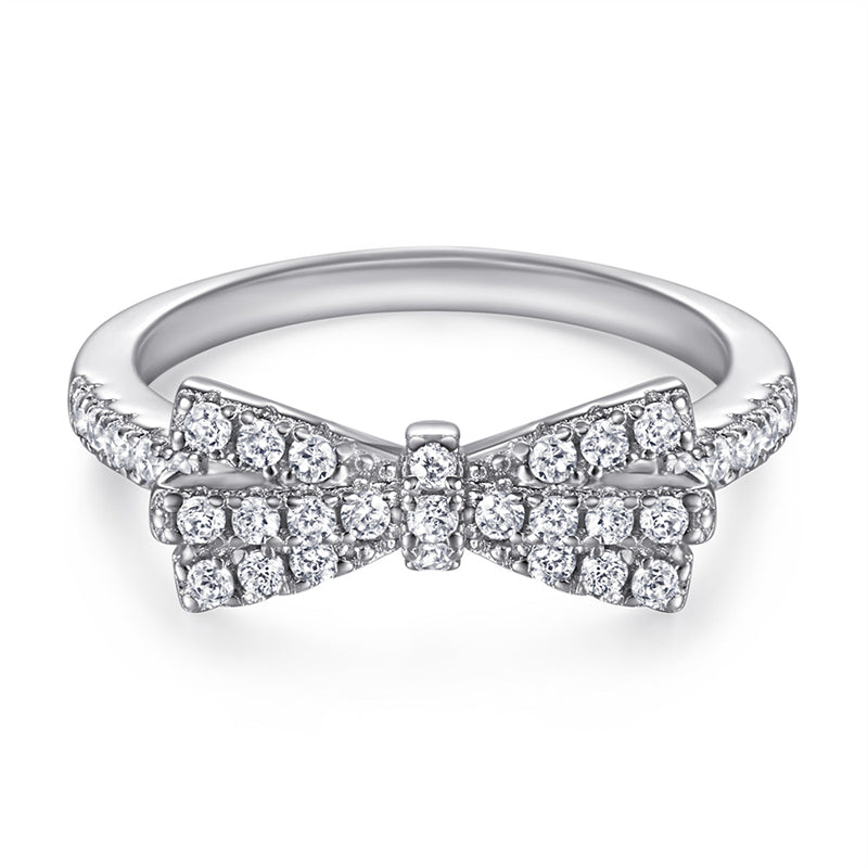 Bow Design 925 Silver Ring - Full Pavé Zirconia Accented Band