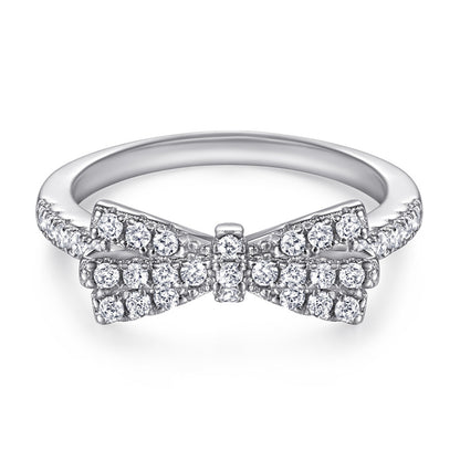 Bow Design 925 Silver Ring - Full Pavé Zirconia Accented Band