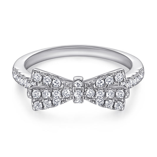 Bow Design 925 Silver Ring - Full Pavé Zirconia Accented Band