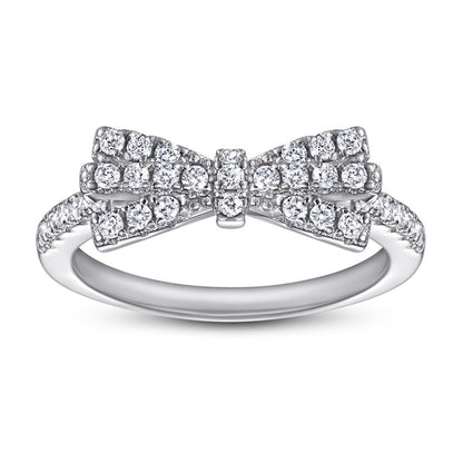 Bow Design 925 Silver Ring - Full Pavé Zirconia Accented Band