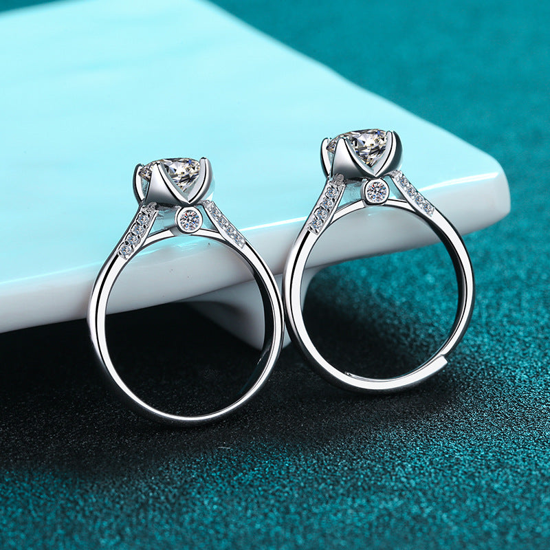 Bud-Inspired Four Prong Moissanite Ring - PT950 Plated 925 Sterling Silver Engagement Ring