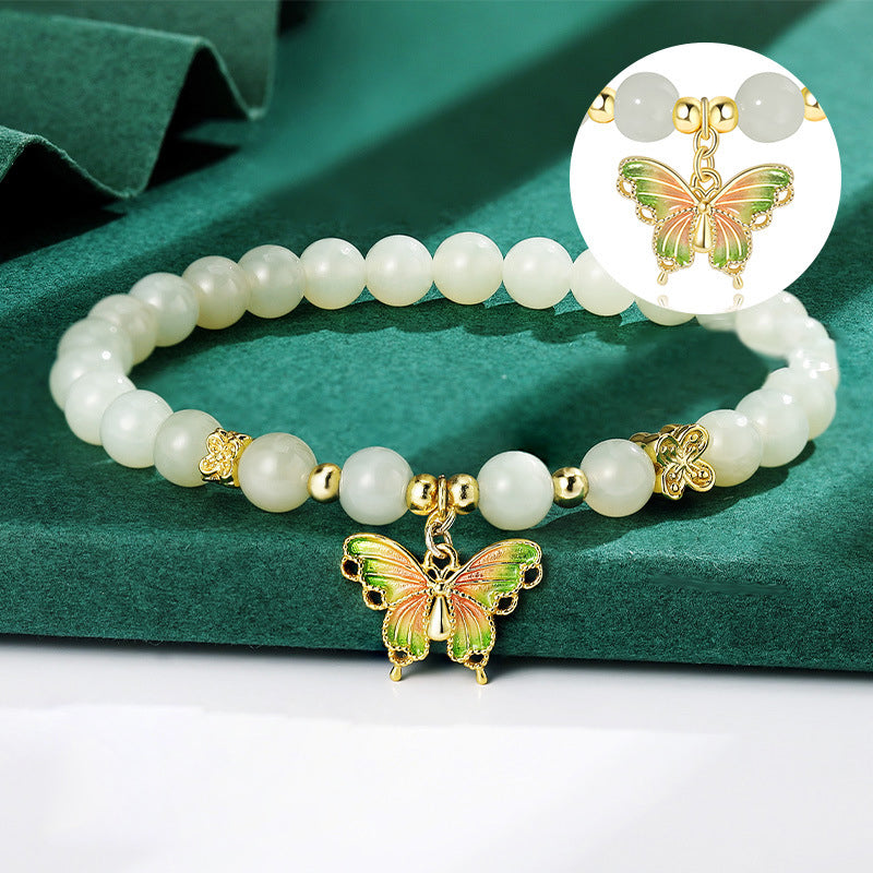 Butterfly Jade Bracelet 925 Silver Chinese Feminine Jewelry