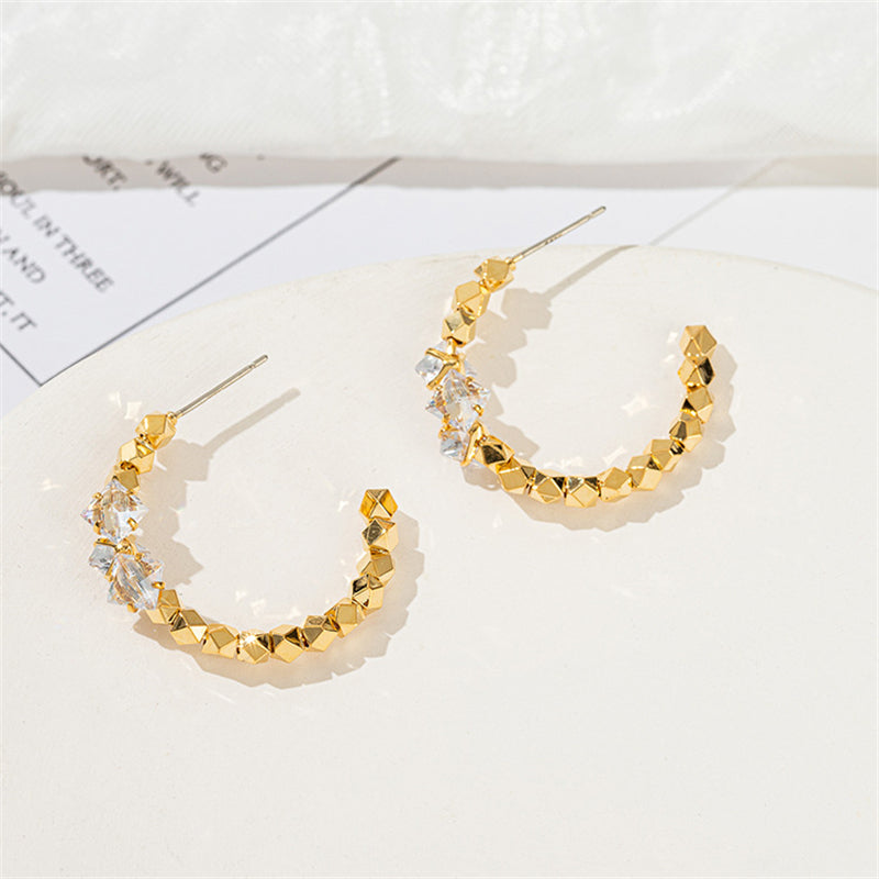 C-Shape Geometric Hoop Earrings in Gold- Irregular Circle Design Ins Style for Women