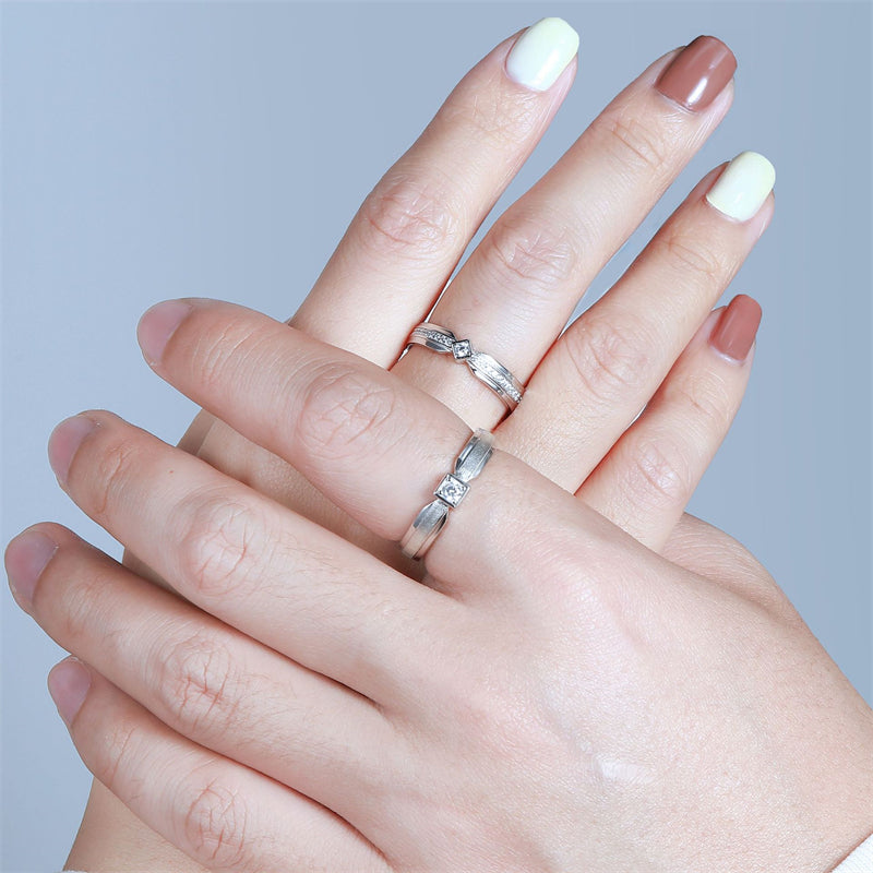 "Cathedral Garden" Couple Rings - 925 Sterling Silver Brushed Finish Wedding Set