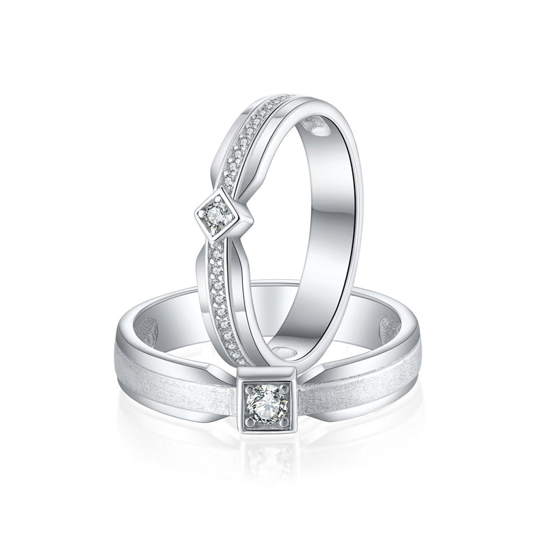 "Cathedral Garden" Couple Rings - 925 Sterling Silver Brushed Finish Wedding Set