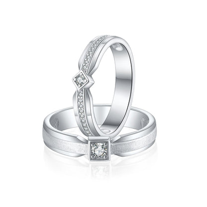 "Cathedral Garden" Couple Rings - 925 Sterling Silver Brushed Finish Wedding Set