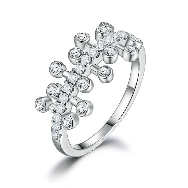 Celestial Crown 925 Silver Ring - Unique Geometric Wedding Band with Zirconia