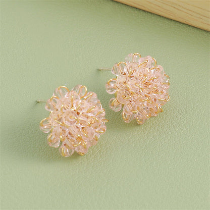 Champagne Gold Floral Geometric Crystal Stud Earrings
