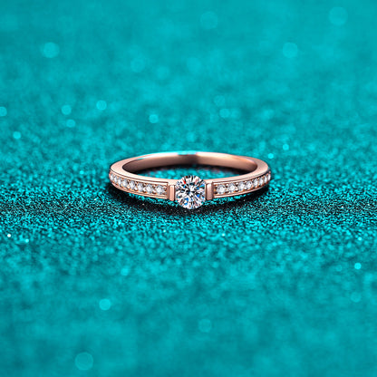 Champagne Gold Plated Moissanite Ring - 925 Sterling Silver Geometric Minimalist Design