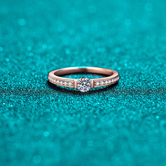 Champagne Gold Plated Moissanite Ring - 925 Sterling Silver Geometric Minimalist Design